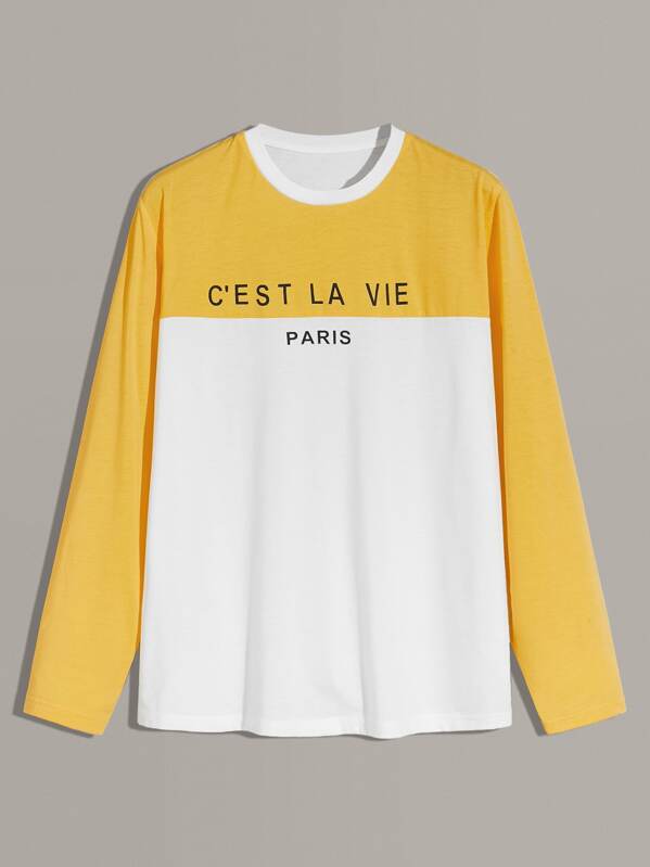 

Men Two Tone Letter Print Tee, Multicolor