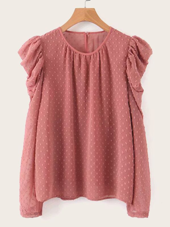 

Swiss Dot Puff Sleeve Chiffon Blouse, Pink