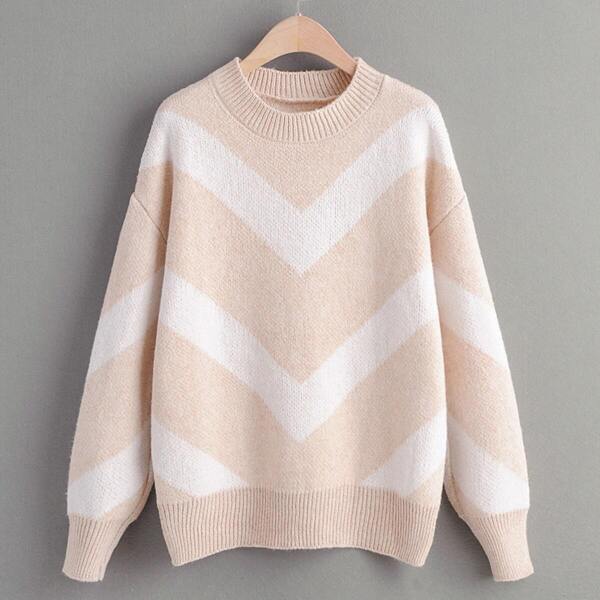 

Drop Shoulder Chevron Print Jumper