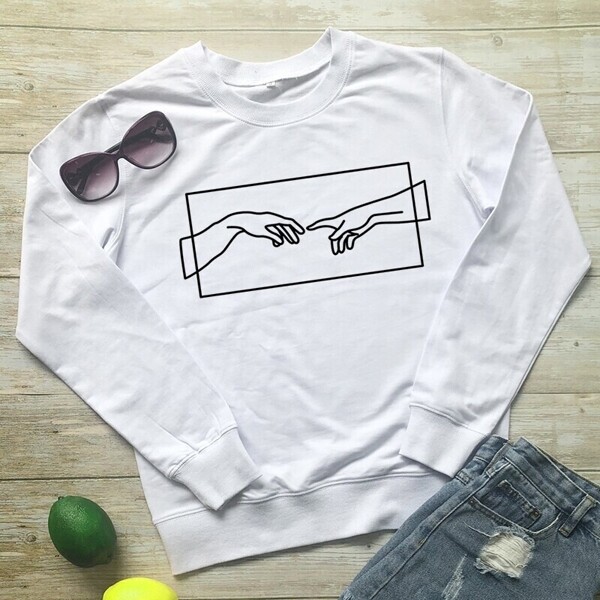 

Round Neck Gesture Graphic Sweatshirt, White