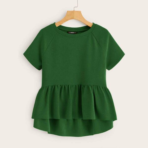 

Raglan Sleeve Peplum Top, Green