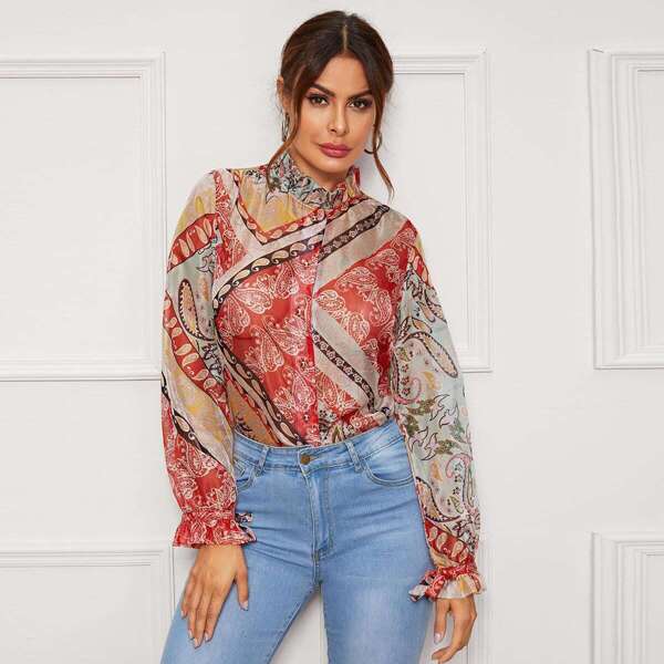

Lettuce Frill Paisley Print Blouse, Multicolor