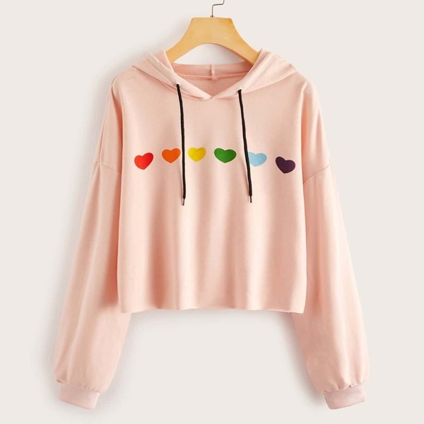 

Colorful Heart Drop Shoulder Hoodie