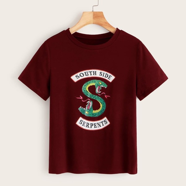 

Snake & Letter Print Round Neck Tee