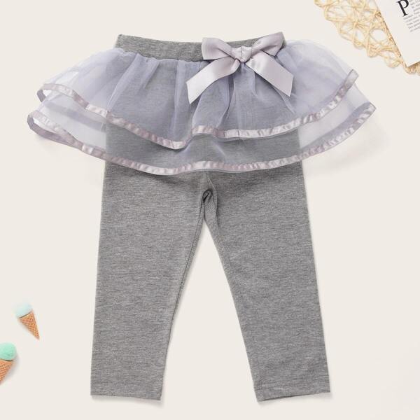 

Baby Girl Mesh Panel Bow Front Leggings, Grey