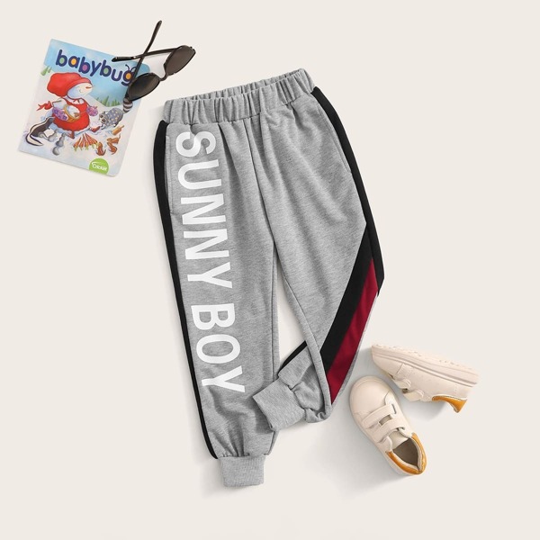 

Toddler Boys Contrast Panel Letter Print Sweatpants, Grey