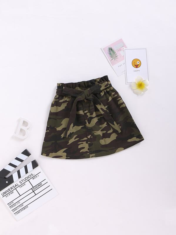 

Toddler Girls Camo Button Front Paperbag Skirt, Multicolor