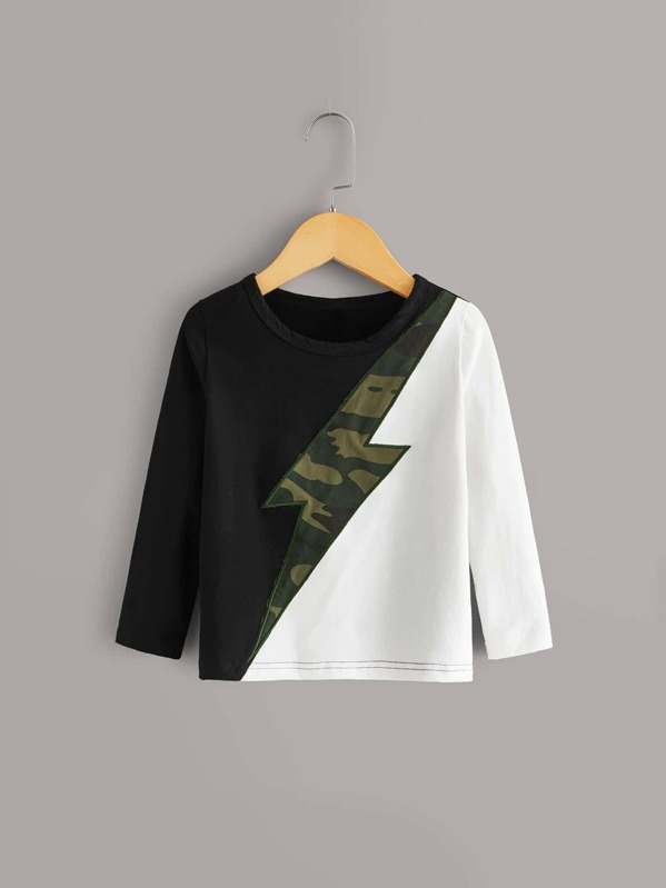 

Toddler Boys Cut And Sew Camo Pattern Tee, Black and white