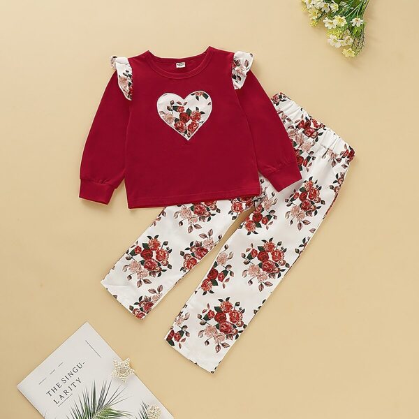 

Toddler Girls Contrast Panel Ruffle Tee With Floral Pants, Multicolor