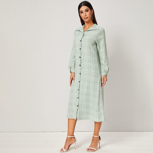 

Plaid Button Front Shirt Dress, Green pastel