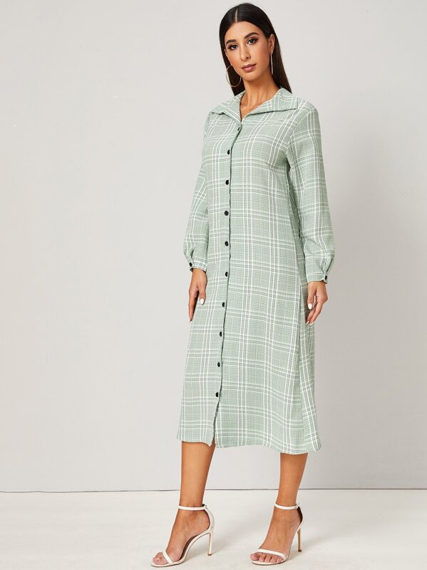

Plaid Button Front Shirt Dress, Green, Gabe
