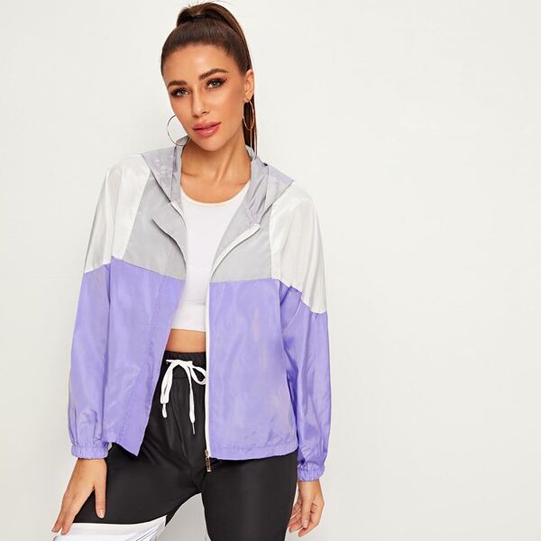 

Cut And Sew Hooded Windbreaker Jacket, Multicolor