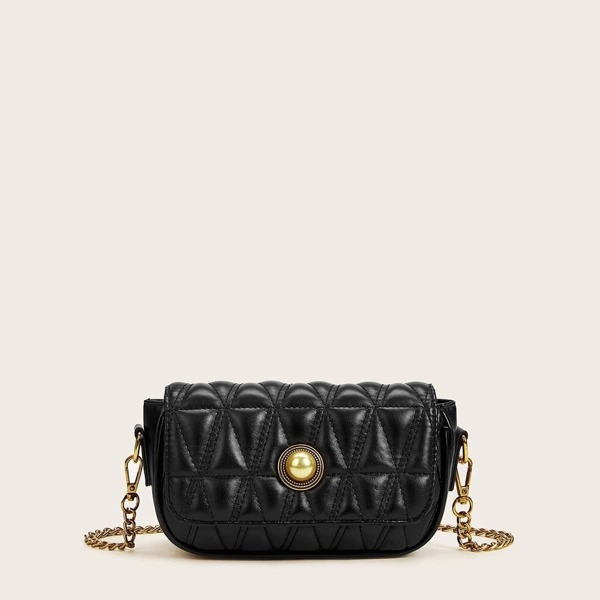 

Twist Lock Quilted Chain Crossbody Bag, Black