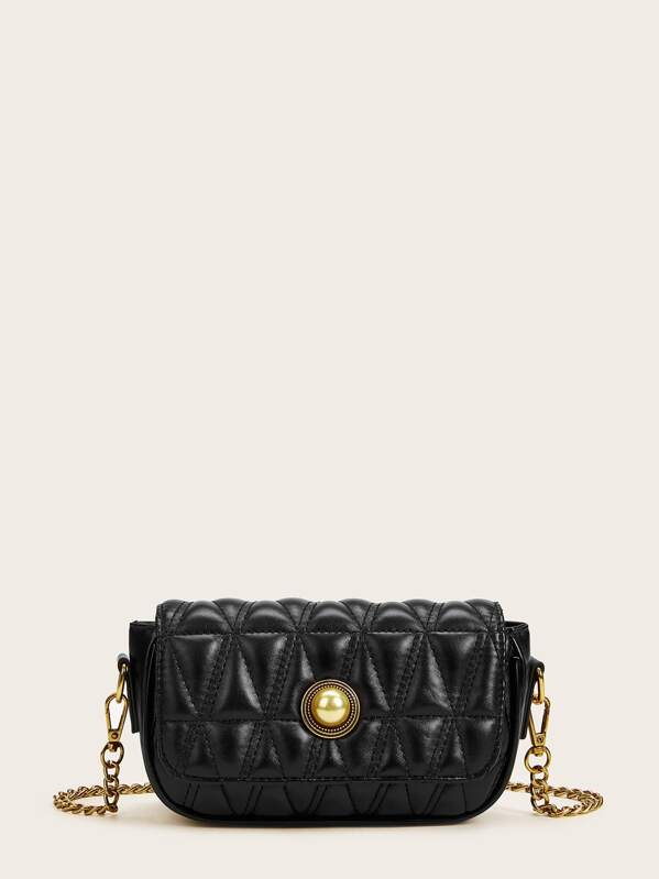 

Twist Lock Quilted Chain Crossbody Bag, Black