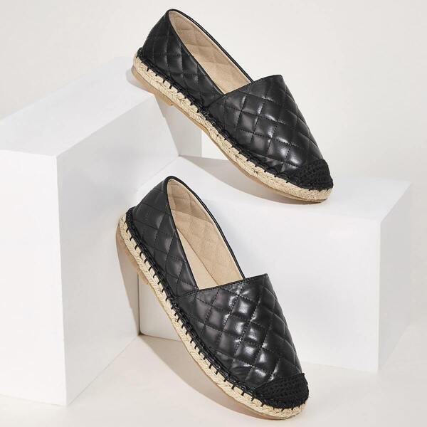 

Cap Toe Quilted Espadrille Flats, Black