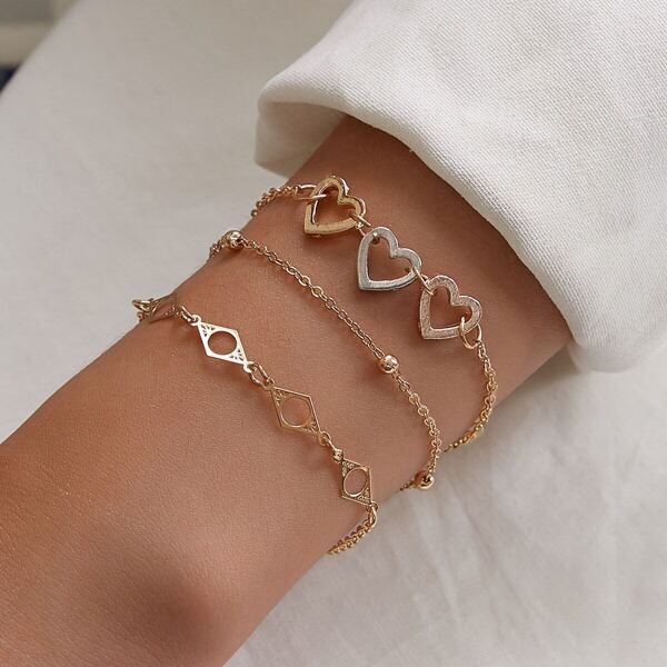 

Heart & Geometric Decor Chain Bracelet 3pcs