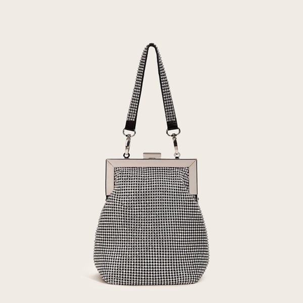 

Rhinestone Decor Clip Top Tote Bag