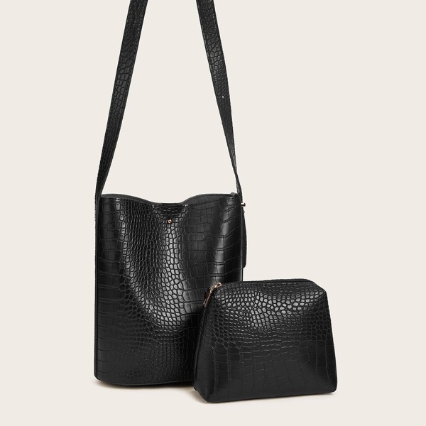 

Croc Embossed Shoulder Bag With Clutch