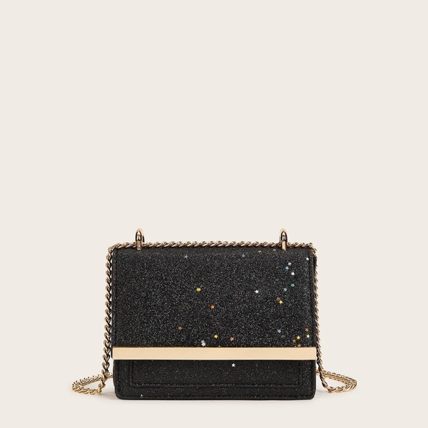 

Glitter Flap Chain Crossbody Bag