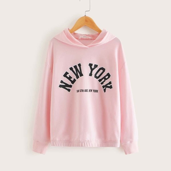 

Girls Drop Shoulder Letter Graphic Hoodie, Pink pastel