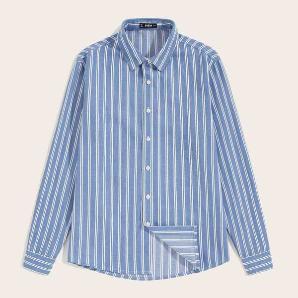 

Men Button Front Striped Shirt, Blue