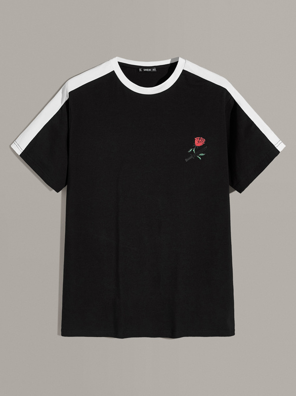 

Men Floral and Knife Print Two Tone Top, Black