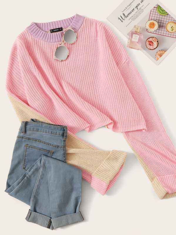 

Plus Drop Shoulder Colorblock Sweater, Multicolor