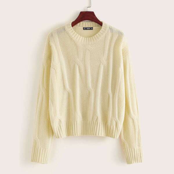 

Solid Texture Knit Sweater, Beige pastel