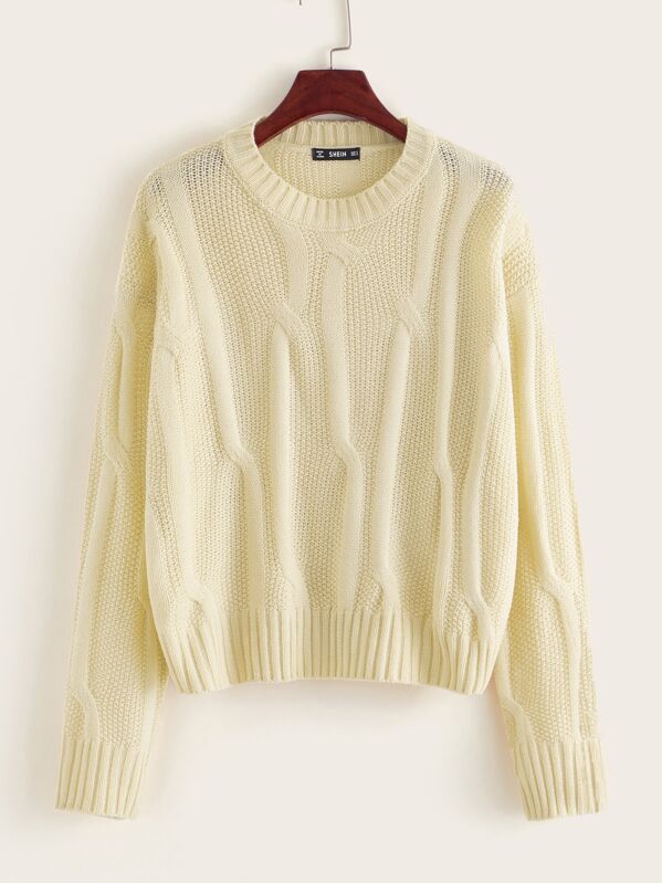 

Solid Texture Knit Sweater, Beige