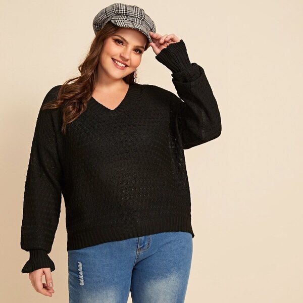 

Plus Drop Shoulder Textured Sweater, Black