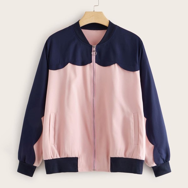 

Plus Colorblock O-Ring Zip Bomber Jacket, Pink