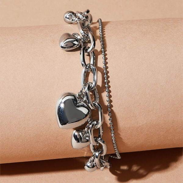 

Heart Charm Chain Bracelet 1pc, Silver