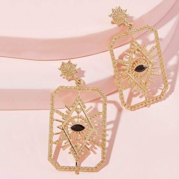

Textured Geometric Eye Drop Earrings 1pair, Gold