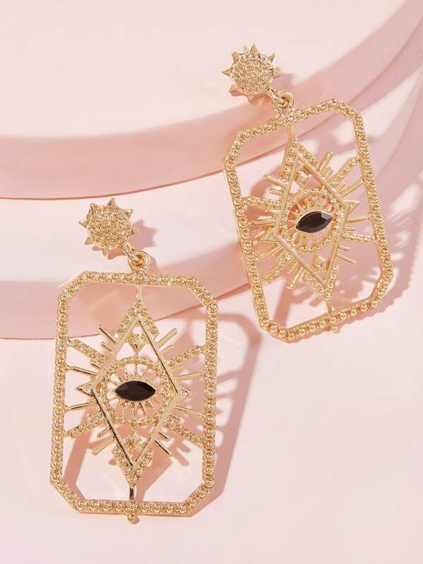 

Textured Geometric Eye Drop Earrings 1pair, Gold
