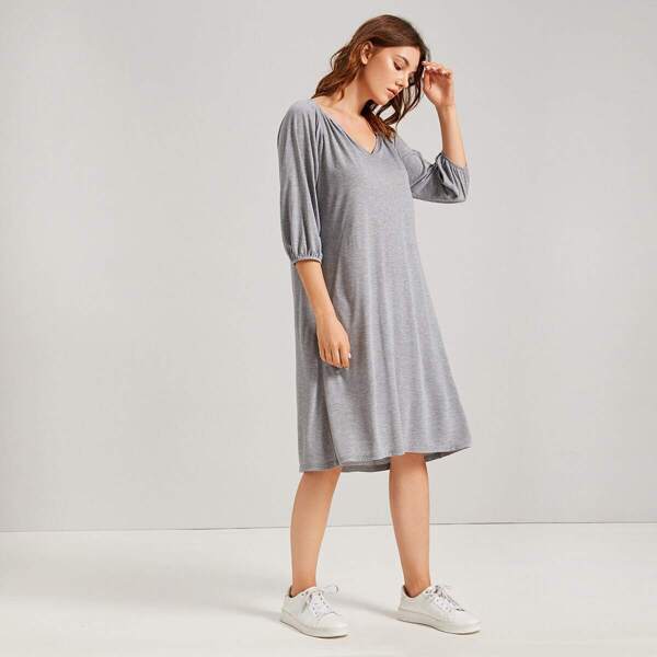 

V-Neck Raglan Sleeve Heather Grey Tee Dress