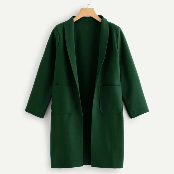 

Plus Dual Pocket Shawl Collar Coat, Dark green
