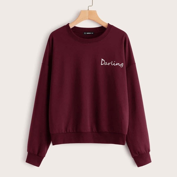 

Letter Print Sweatshirt, Burgundy