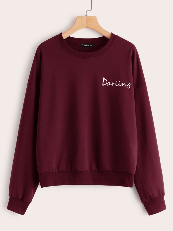 

Letter Print Sweatshirt, Burgundy