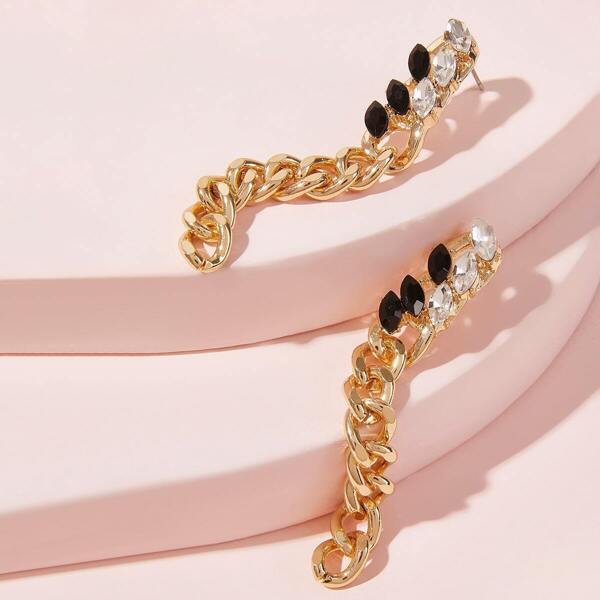 

Rhinestone Decor Link Drop Earrings 1pair, Gold