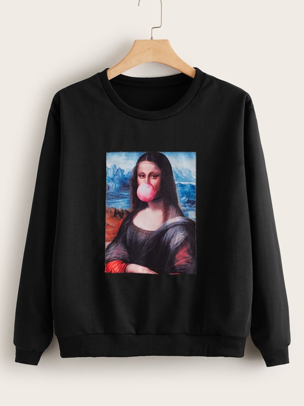 

Plus Oil Print Long Sleeve Sweatshirt, Black