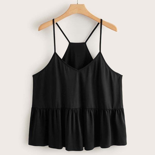 

Plus Solid Peplum Cami Top, Black