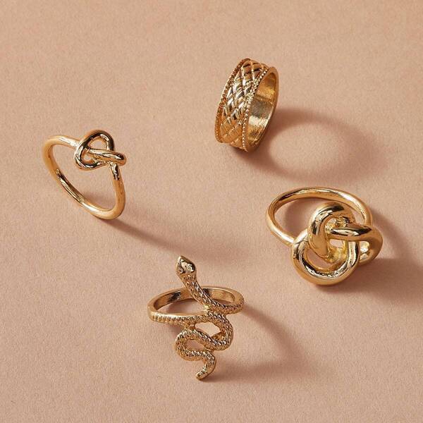 

Serpentine & Knot Decor Ring 4pcs, Gold