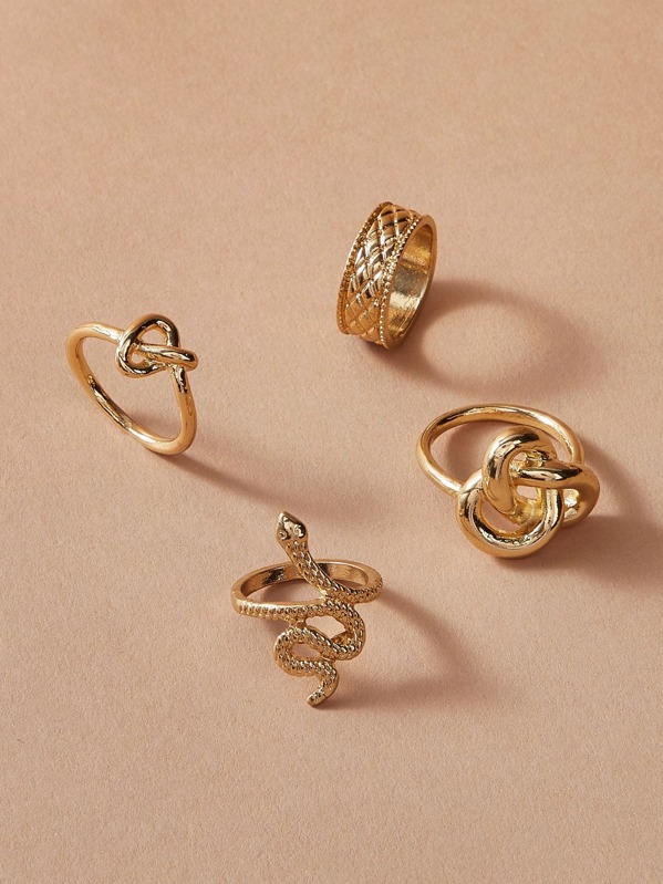

Serpentine & Knot Decor Ring 4pcs, Gold