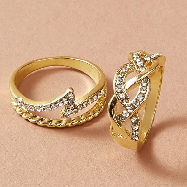 

Rhinestone Engraved Ring 2pcs