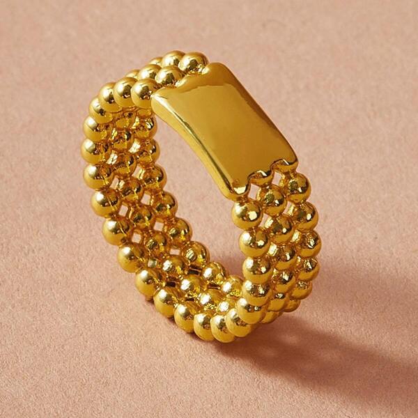 

Beaded Design Wide Ring 1pc, Gold
