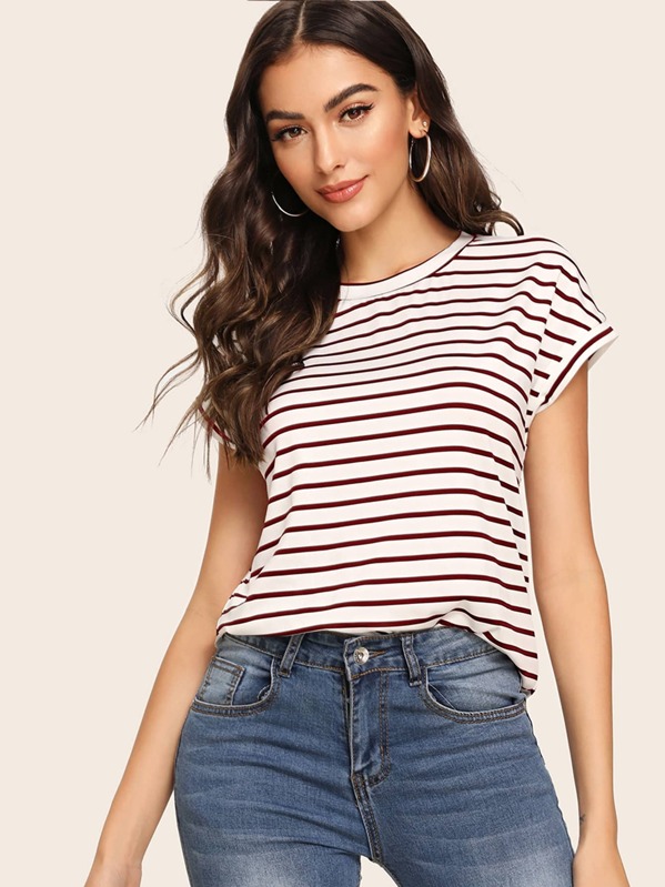 

Dolman Sleeve Striped Tee, White, Carol A