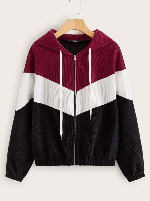 

Zip Up Chevron Colorblock Hooded Cord Jacket, Multicolor