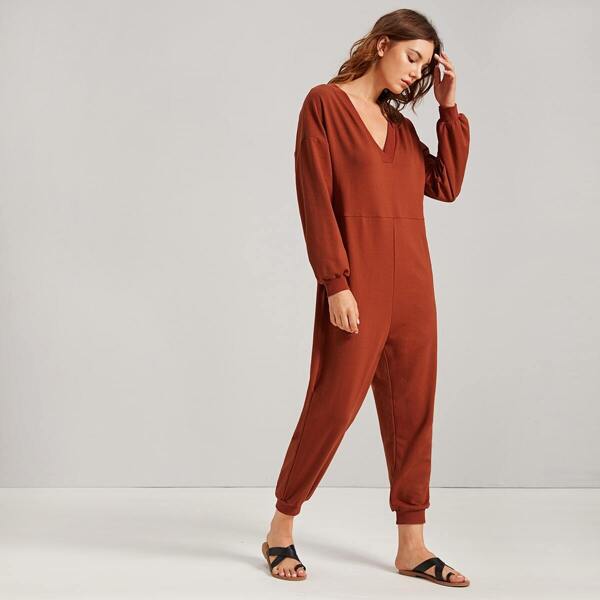 

Solid Drop Shoulder Sweatshirt Jumpsuit