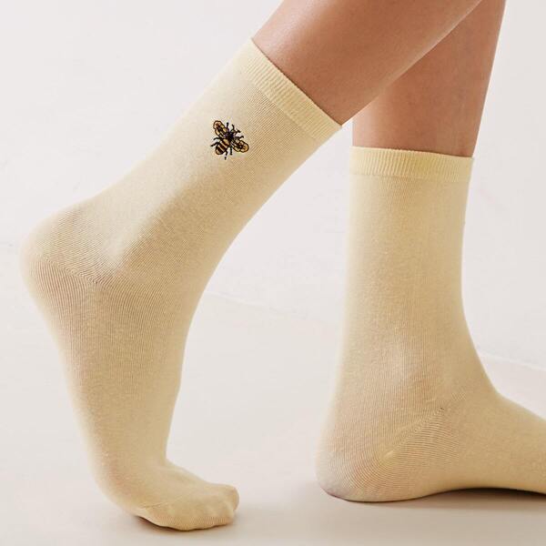

Bee Embroidery Socks 1pair, White