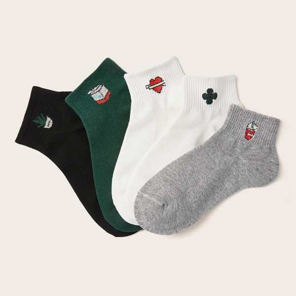 

Heart & Cactus Pattern Ankle Socks 5pairs, Multicolor